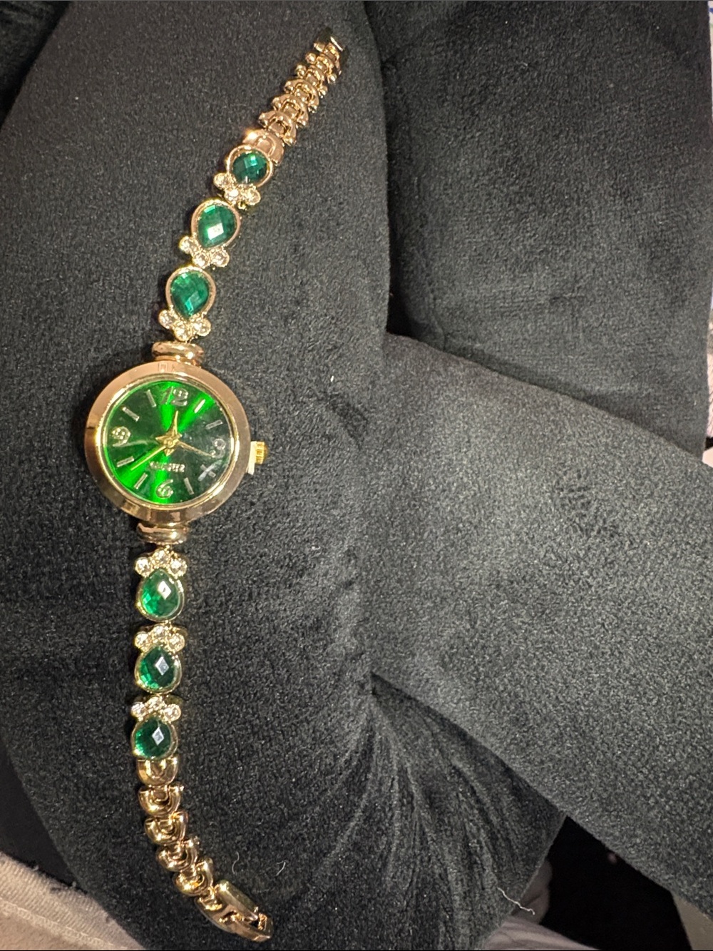Gold-Tone Women's Bracelet Watch with Green Crystal Accents
